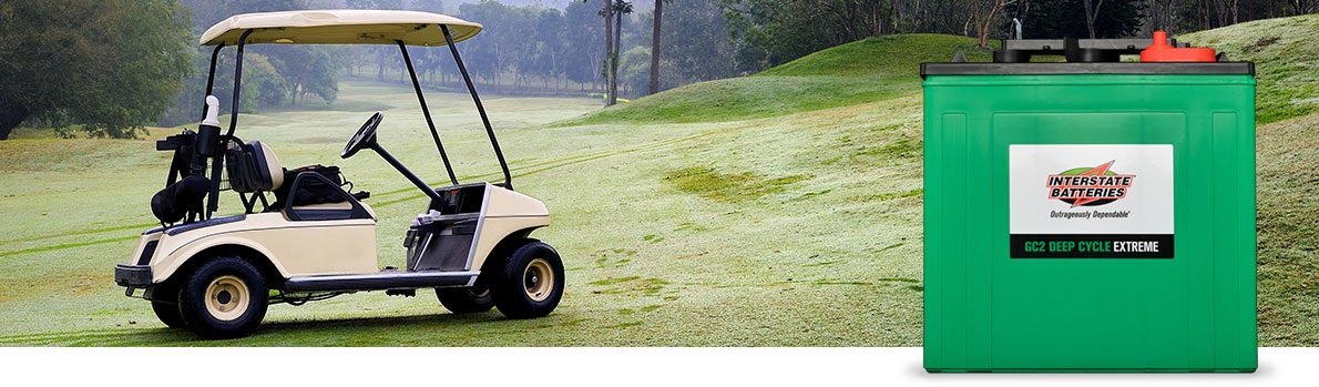 Imagen de carro de golf con una batería de ciclo extremo de Interstate