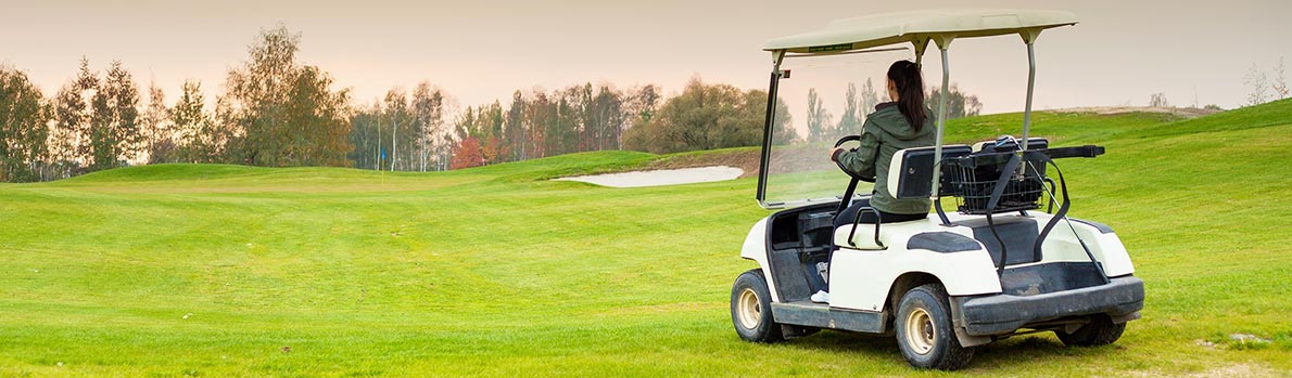Imagen de un carro de golf en un campo de golf