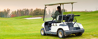 Imagen de un carro de golf en un campo de golf