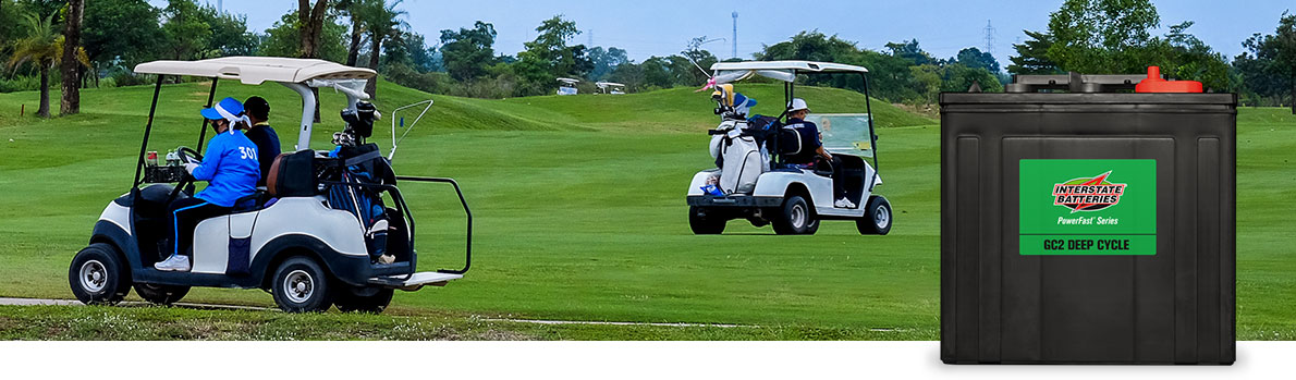 Imagen de carro de golf con una batería Interstate Powerfast