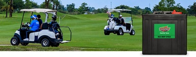 Imagen de carro de golf con una batería Interstate Powerfast