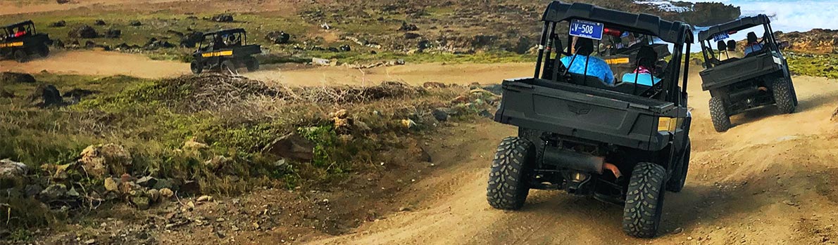 Imagen de vehículos utilitarios (UTV) en un camino de tierra